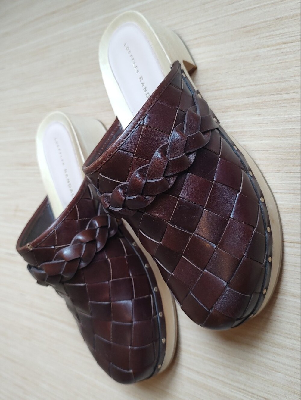 Loeffler Randall Polina Clogs Slides Mules Leather Weave Cherry Brown Sandals 8 - Picture 6 of 16